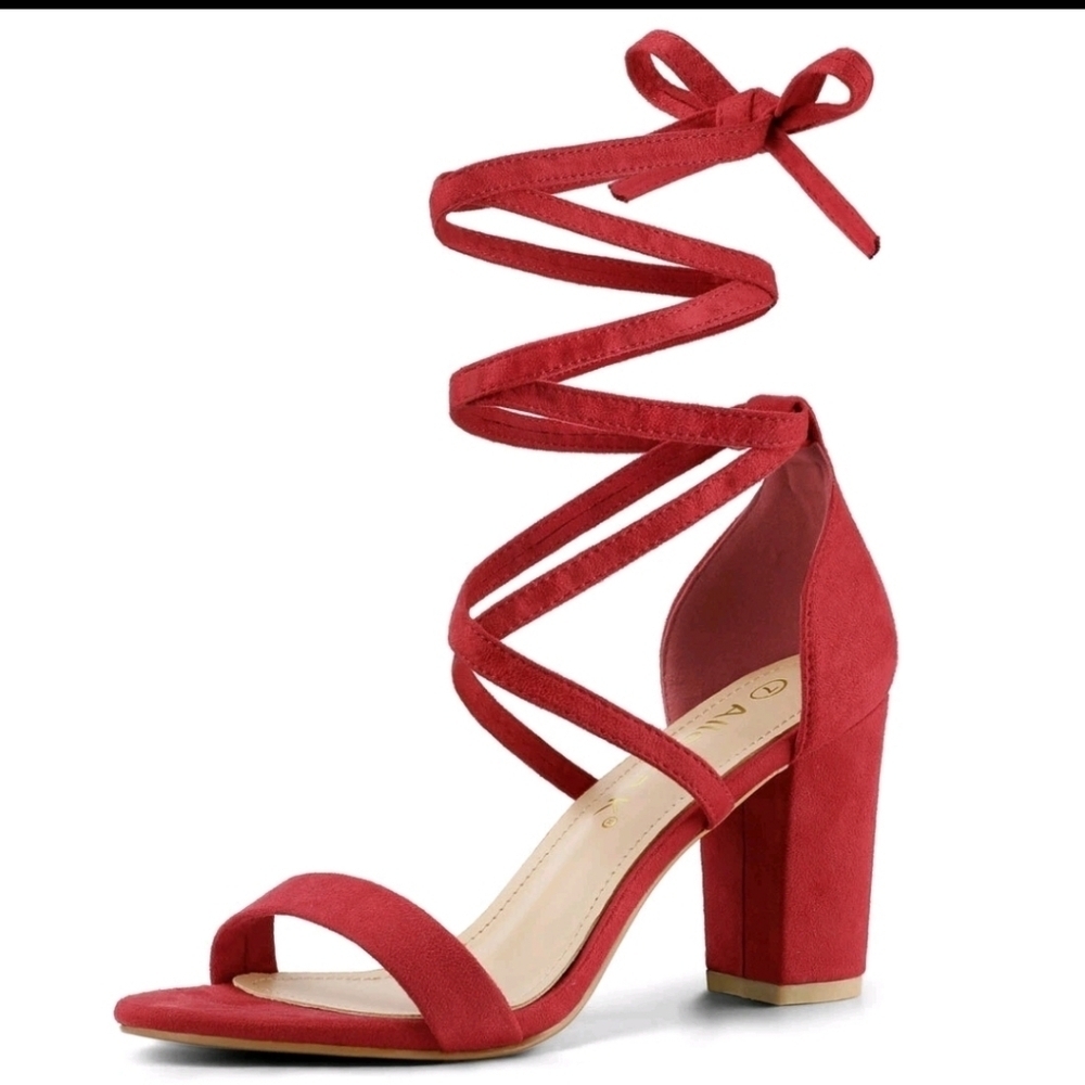Allegra K Women's Back to College Open Toe Lace Up Chunky Strappy High Heels 7